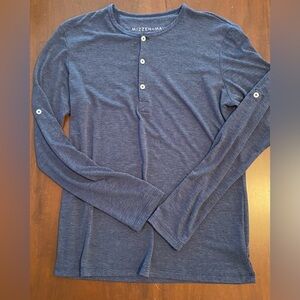 Mizzen Main Shirt Mens Medium Blue Henley Roll Tab Sleeve Knit Poly Blend